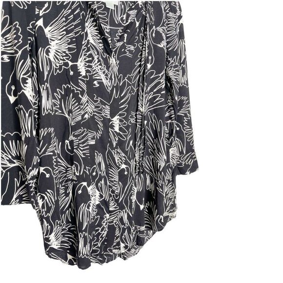 ANTHROPOLOGIE MAEVE Bird Print Black & White Button Up Blouse  - Picture 6 of 8